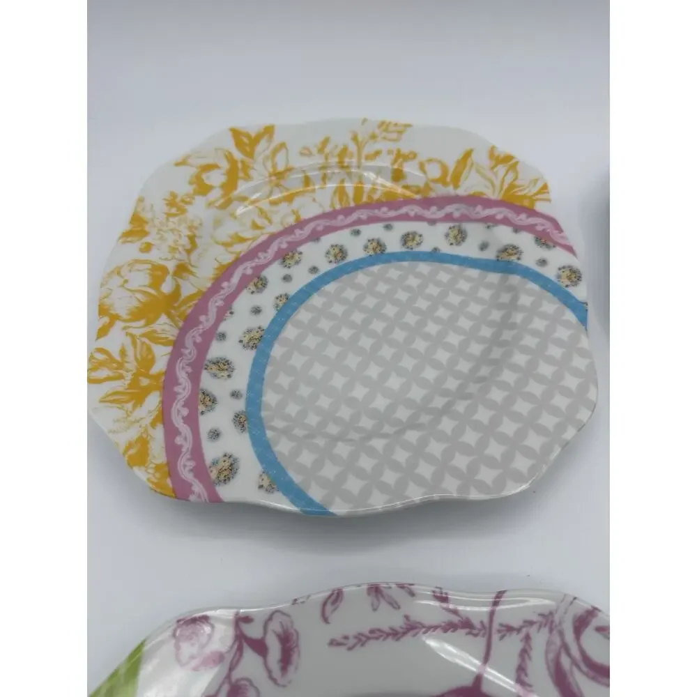 Rosanna Cadogan Gardens Salad Desert 8” Plates Set of 4 Scalloped Square Floral